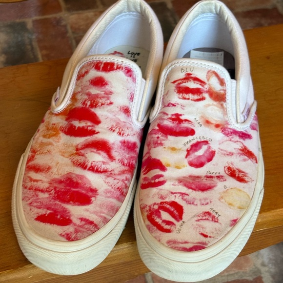 Vans Shoes - Vans Red and Pink Lip Print Slip-On Sneakers